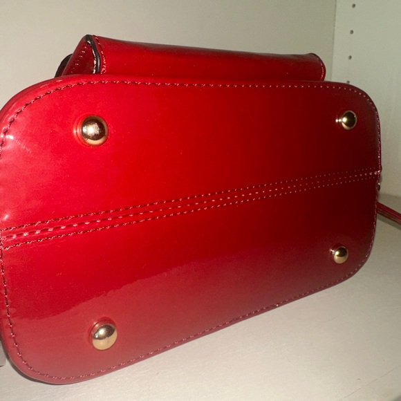 NEW Red Patent Leather Bag top handle or cross body strap gemstone closure - Picture 4 of 5